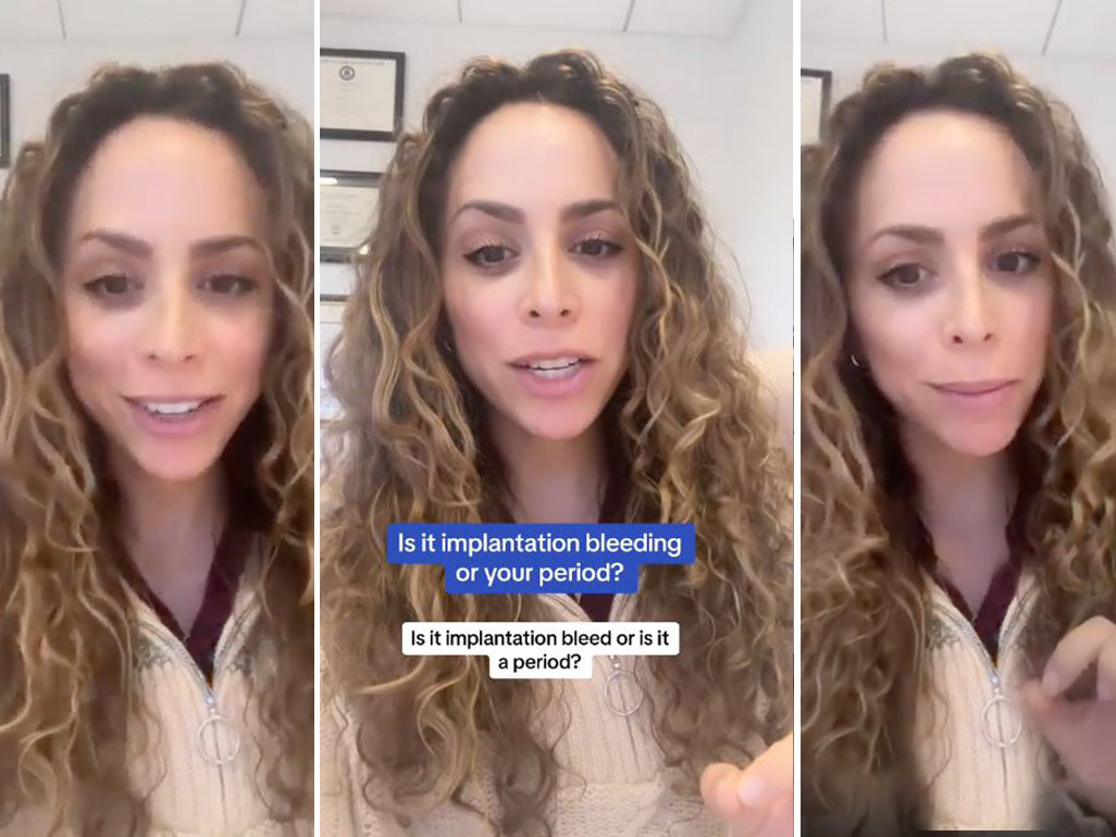 Sasha Hakman and the text "Is it implantation bleeding or your period?"