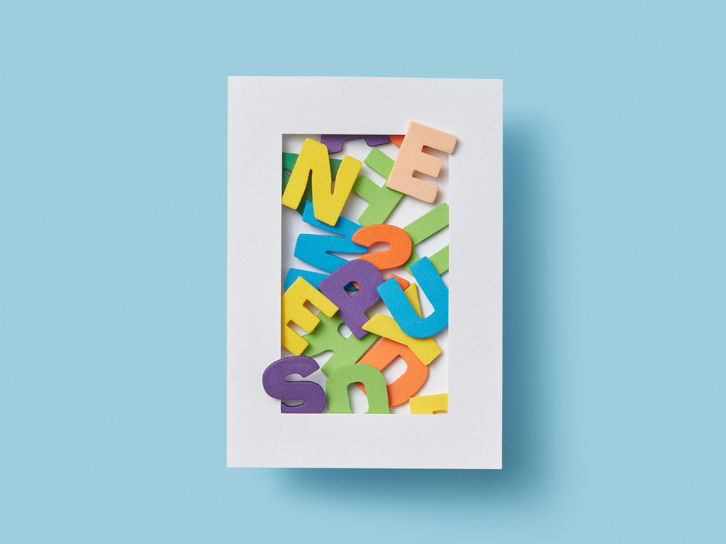 Foam letters in a white frame